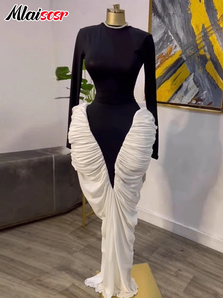 Mlaiscsr Black White Patchwork Women Long Sleeve O-Neck Ruched Stacked Maxi Dress Elegant Evening Party Birthday Prom Vestidos
Mlaiscsr Black White Patchwork Women Long Sleeve O-Neck Ruched Stacked Maxi Dress Elegant Evening Party Birthday Prom Vestidos
