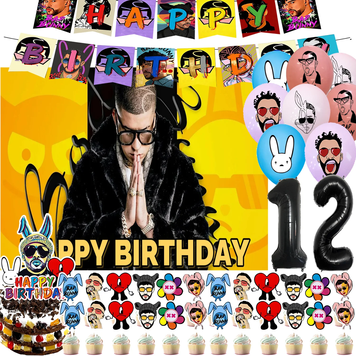 Bad Bunny Theme Birthday Party Supplies Music Rabbit Balloon Bad Bunny Fans Backdrop Cupcake Topper Banner Gift Photography Prop
Bad Bunny Theme Birthday Party Supplies Music Rabbit Balloon Bad Bunny Fans Backdrop Cupcake Topper Banner Gift Photography Prop