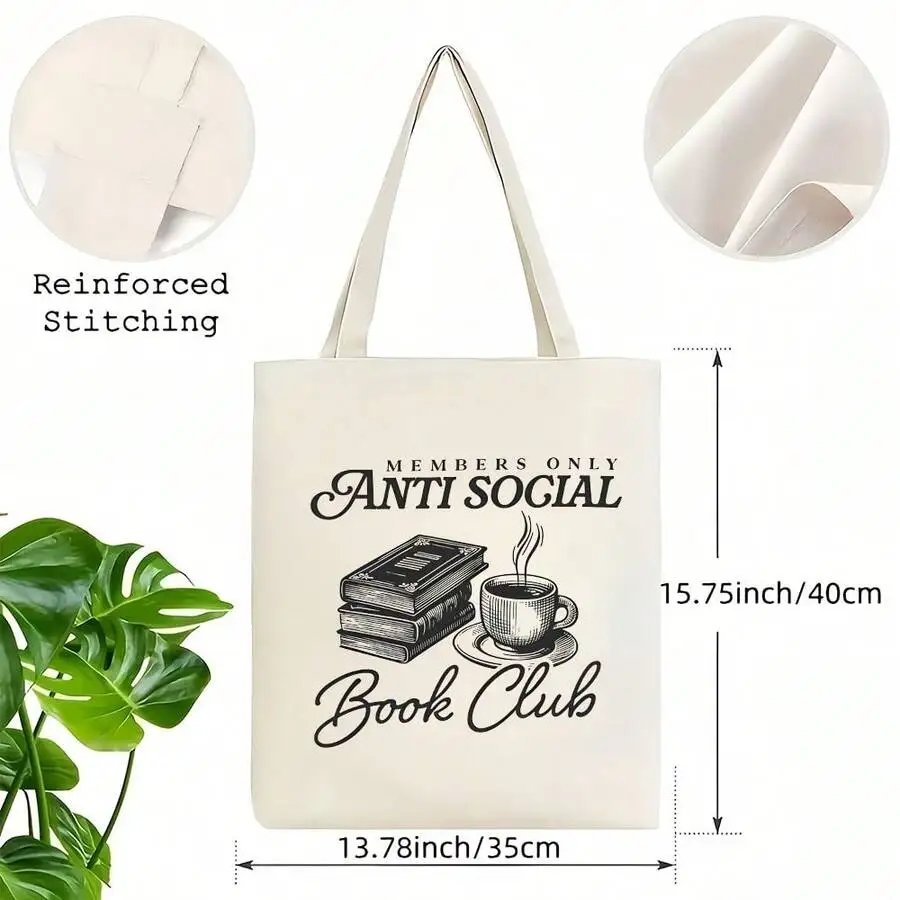 Anti-Social Book Club Literary Tote Bag Canvas Reusable Shopping Travel Book Bag For Adults
Anti-Social Book Club Literary Tote Bag Canvas Reusable Shopping Travel Book Bag For Adults