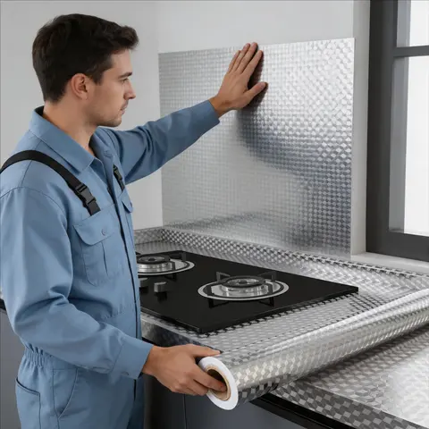 Kitchen Aluminum Foil Peel and Stick Wallpaper, Oil-Proof Heat Resistant Contact Paper for Stove Backsplash Cabinets