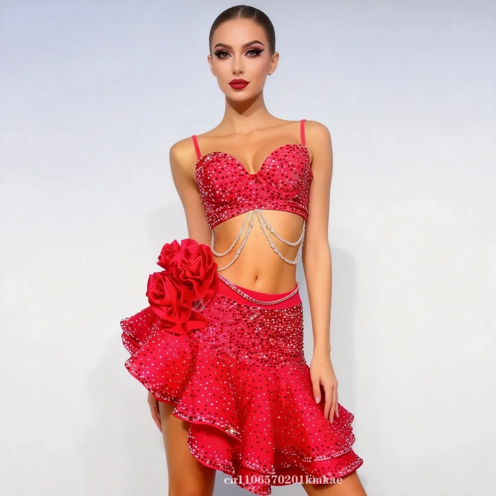 Latin Dance Competition Women's High End Customized Two Tone Diamond Red Flower Skirt Rumba Tango Performance Dress New
Latin Dance Competition Women's High End Customized Two Tone Diamond Red Flower Skirt Rumba Tango Performance Dress New