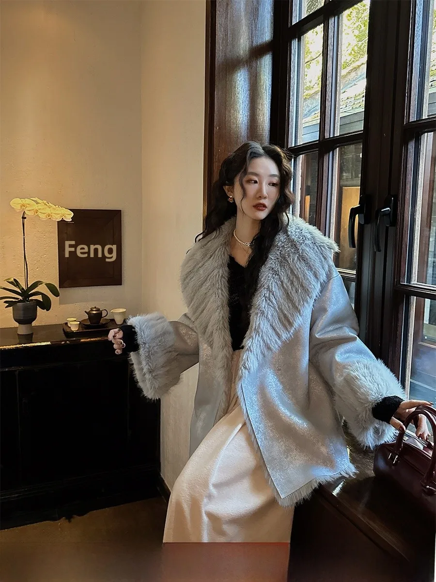 Faionable Bla Flower 2024, женское осенне-зимнее пальто из кожи и меха с высоким воротником, новое корейское пальто
Faionable Bla Flower 2024, женское осенне-зимнее пальто из кожи и меха с высоким воротником, новое корейское пальто