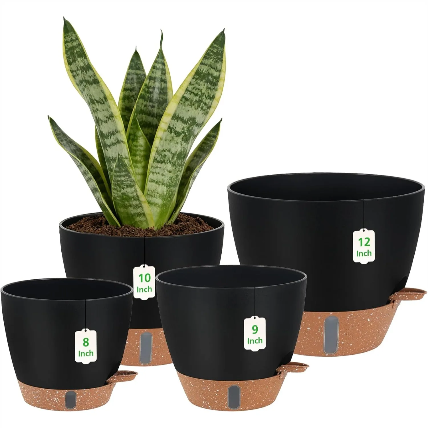 Self Watering Pots with Water Level Indicator, 12" 10" 9" 8" Large Plastic Flower Pots with Mesh Drainage and Removable Saucer
Self Watering Pots with Water Level Indicator, 12" 10" 9" 8" Large Plastic Flower Pots with Mesh Drainage and Removable Saucer