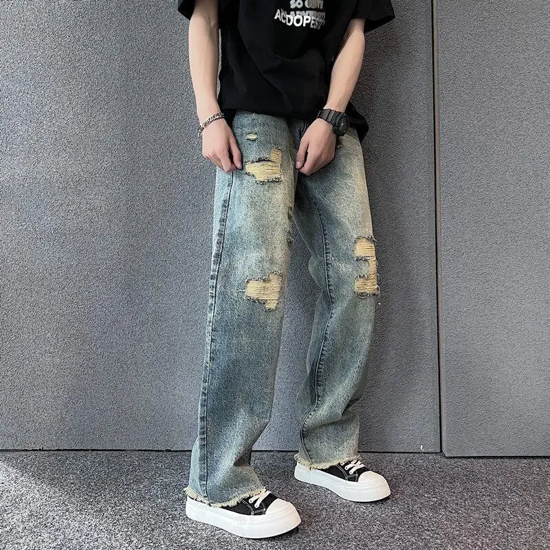Retro Distressed Wide Leg Men's Jeans Loose Fit Mom Jeans Tear Design Summer Casual Straight Leg Jeans Trendy Street Style
Retro Distressed Wide Leg Men's Jeans Loose Fit Mom Jeans Tear Design Summer Casual Straight Leg Jeans Trendy Street Style