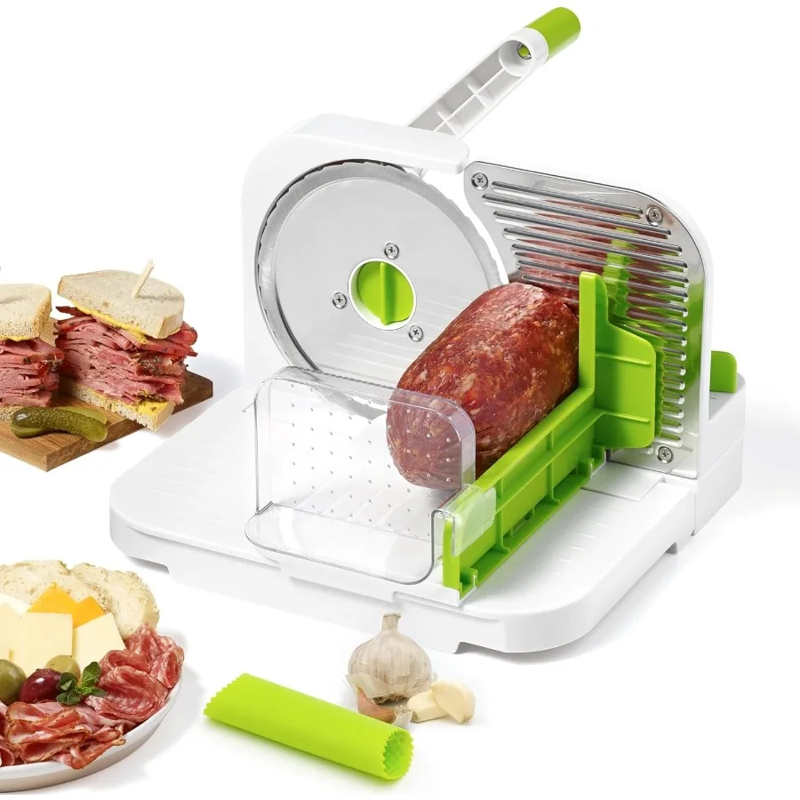 Deli Slicer for Precision Cutting of Meats Cheeses and Breads with 6.5-Inch Stainless Steel Blade and Adjustable Thickness Knob
Deli Slicer for Precision Cutting of Meats Cheeses and Breads with 6.5-Inch Stainless Steel Blade and Adjustable Thickness Knob