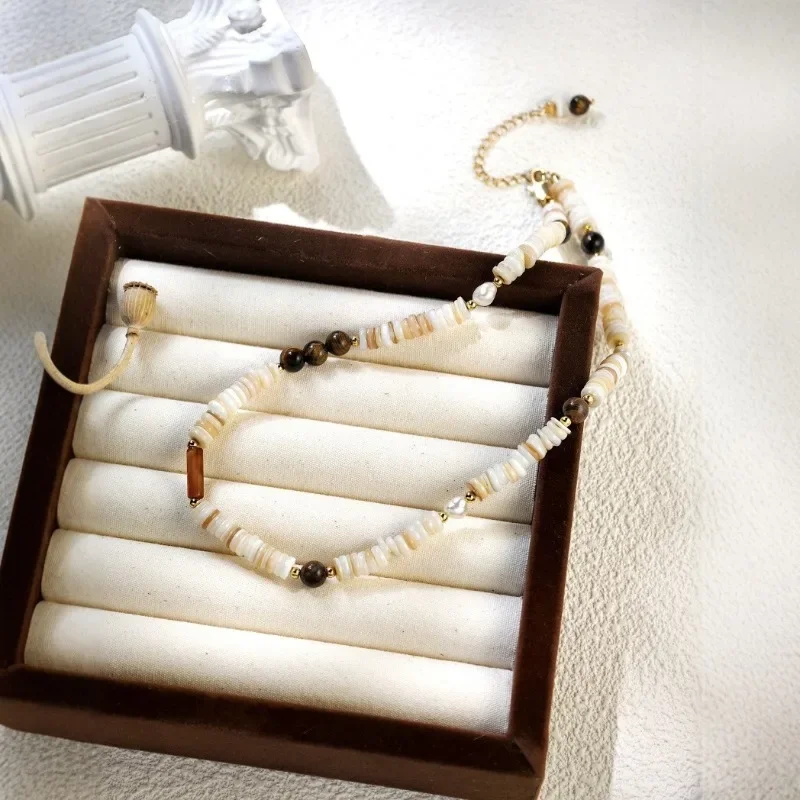Natural Freshwater Pearl Colored Shell Tiger's Eye Stone Beaded Necklace Women's Summer Light Luxury Niche New Neck Chain
Natural Freshwater Pearl Colored Shell Tiger's Eye Stone Beaded Necklace Women's Summer Light Luxury Niche New Neck Chain