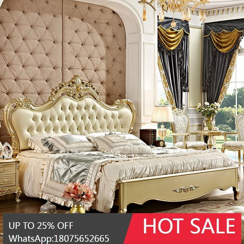 MJY European Style Genuine Leather Double Bed Bedroom Champagne gold Luxury Wedding Bed
MJY European Style Genuine Leather Double Bed Bedroom Champagne gold Luxury Wedding Bed