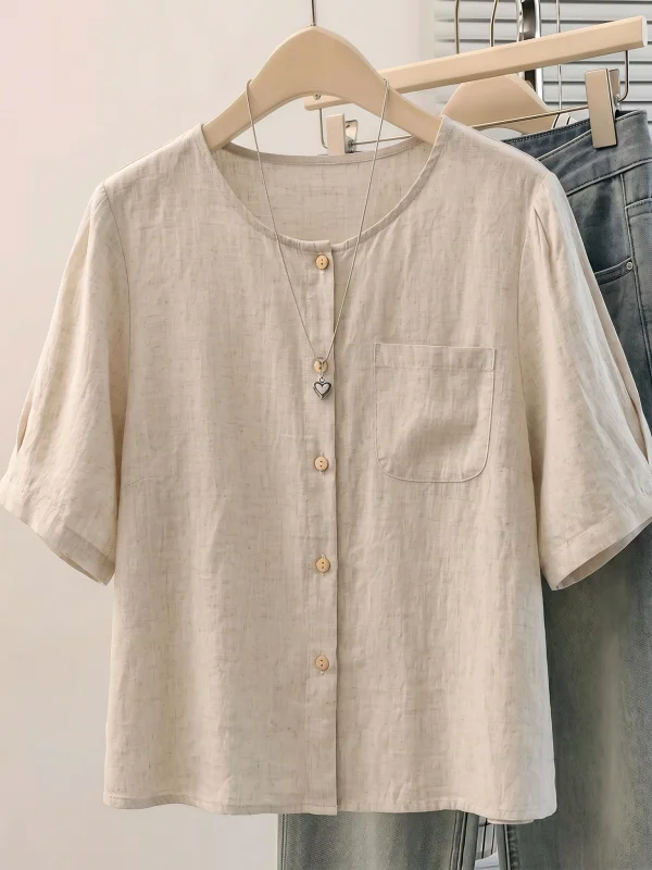 Slim Fit Cotton Linen Short Sleeve Shirt Women's Summer New Style V Neck Commute Style plus Size Lazy Fashion Top
Slim Fit Cotton Linen Short Sleeve Shirt Women's Summer New Style V Neck Commute Style plus Size Lazy Fashion Top