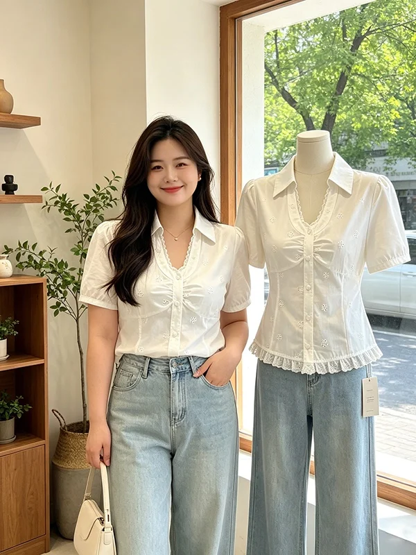 Fashionable White Lace Trim Short Sleeve Slim Fit Shirt for Women Summer 2026 Korean Style Commute Wind Regular Thickness
Fashionable White Lace Trim Short Sleeve Slim Fit Shirt for Women Summer 2026 Korean Style Commute Wind Regular Thickness