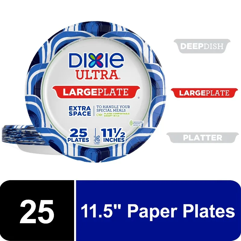 Dixie Ultra Large Plate Disposable Paper Plates, 11.5", Multi-Color, 25 Count
Dixie Ultra Large Plate Disposable Paper Plates, 11.5", Multi-Color, 25 Count