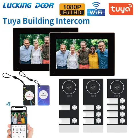 2/3/4 Multifamily TUYA WiFi Video Doorphone Building Intercom Kits 7/10 Inch Screen Monitor Door Bell APP Card Unlock Apartment