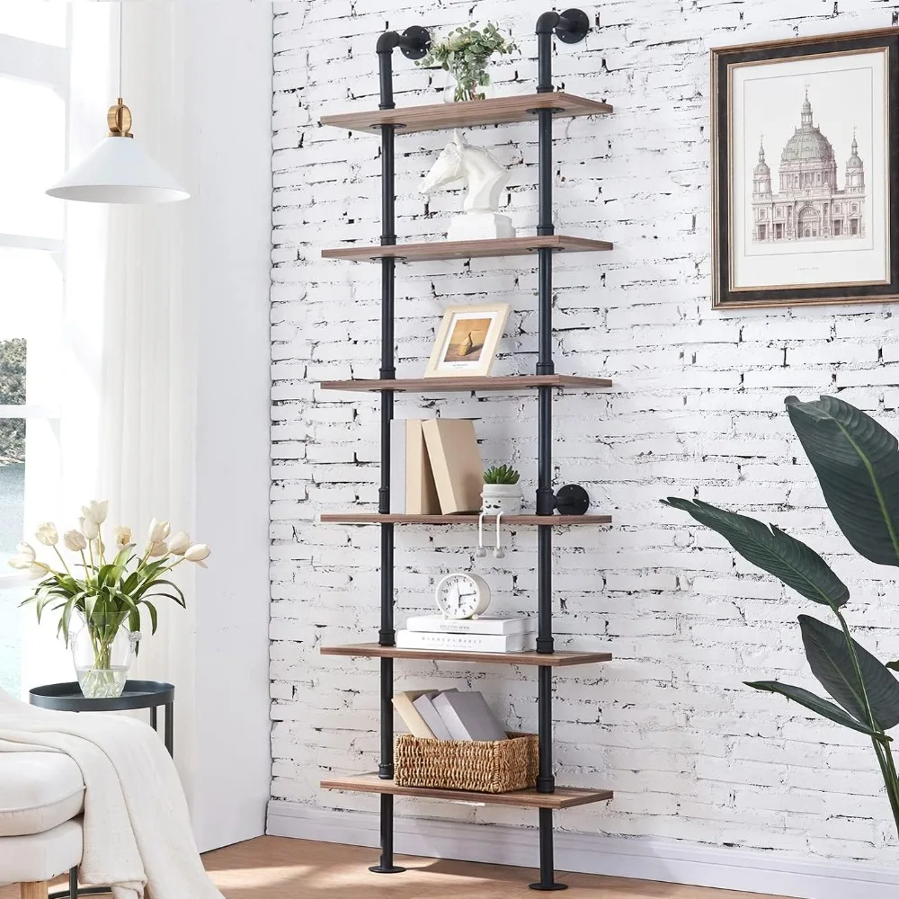 Industrial Pipe Bookshelf,6 Tier Pipe Shelving,Wall Mounted Ladder Shelves with Metal Frame
Industrial Pipe Bookshelf,6 Tier Pipe Shelving,Wall Mounted Ladder Shelves with Metal Frame