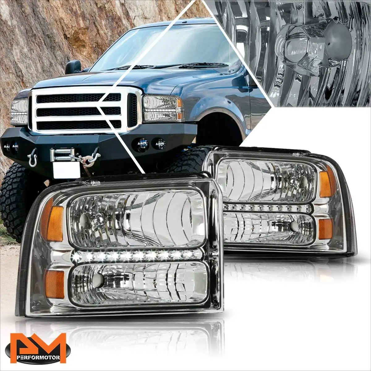 Комплект светодиодных фар DRL в сборе, совместимый с 05-07 Ford F250-F350 SD | Фонари с хромированным корпусом Янтарный уголок
Комплект светодиодных фар DRL в сборе, совместимый с 05-07 Ford F250-F350 SD | Фонари с хромированным корпусом Янтарный уголок