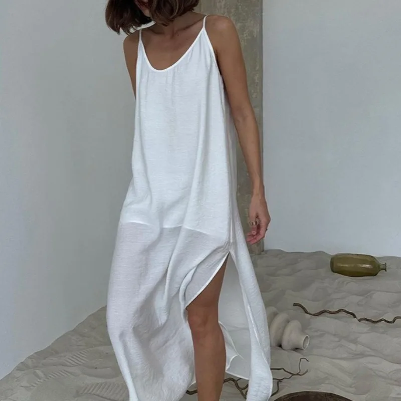 Casual Loose White Long Dress Robe New Summer V Neck Solid Split Dresses for Women Spaghetti Strap Sleeveless Straight Vestidos
Casual Loose White Long Dress Robe New Summer V Neck Solid Split Dresses for Women Spaghetti Strap Sleeveless Straight Vestidos