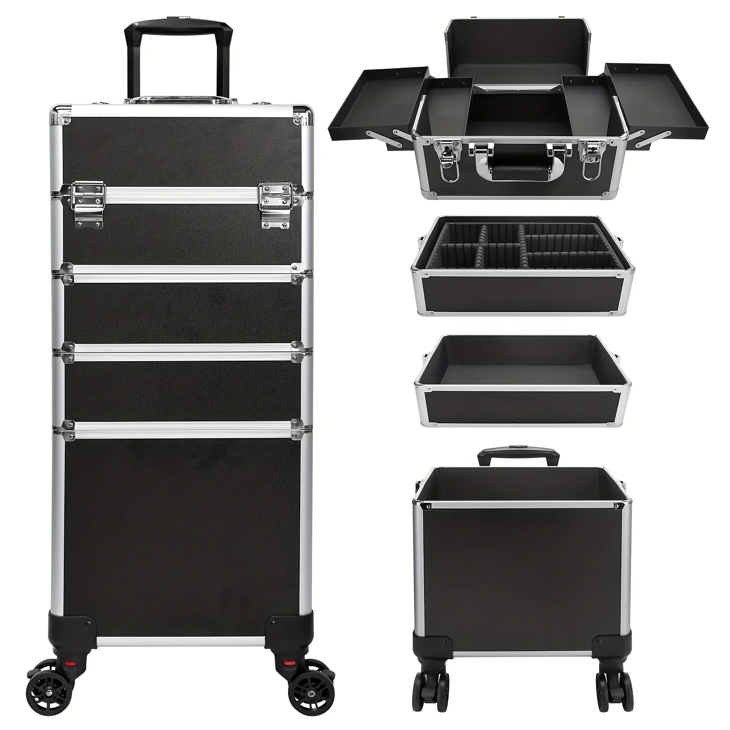4-in-1 aluminum roller makeup box with wheels, professional makeup storage box, travel trolley case, makeup artist mobile workbe
4-in-1 aluminum roller makeup box with wheels, professional makeup storage box, travel trolley case, makeup artist mobile workbe