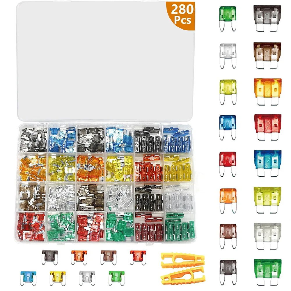 280Pcs Zinc Aluminum Standard Mini Micro Auto Blade Fuse Assortment Box 2A-30A Car Circuit Protection Replacement Fuse Kit
280Pcs Zinc Aluminum Standard Mini Micro Auto Blade Fuse Assortment Box 2A-30A Car Circuit Protection Replacement Fuse Kit