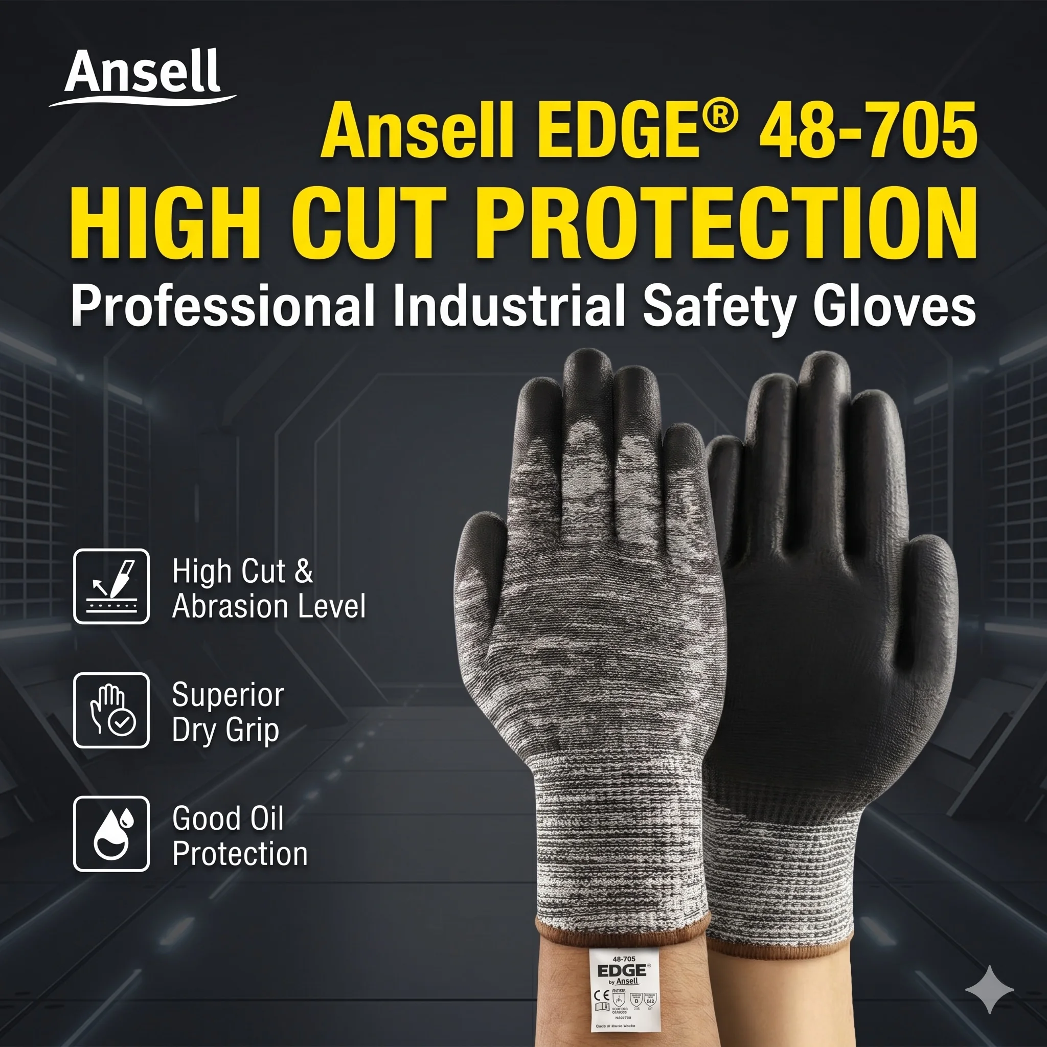 Ansell 48-705 EDGE Cut Resistant Safety Gloves Glass Fiber PU Dipped Work Mechanic Protective Gloves for Men Women Industry
Ansell 48-705 EDGE Cut Resistant Safety Gloves Glass Fiber PU Dipped Work Mechanic Protective Gloves for Men Women Industry