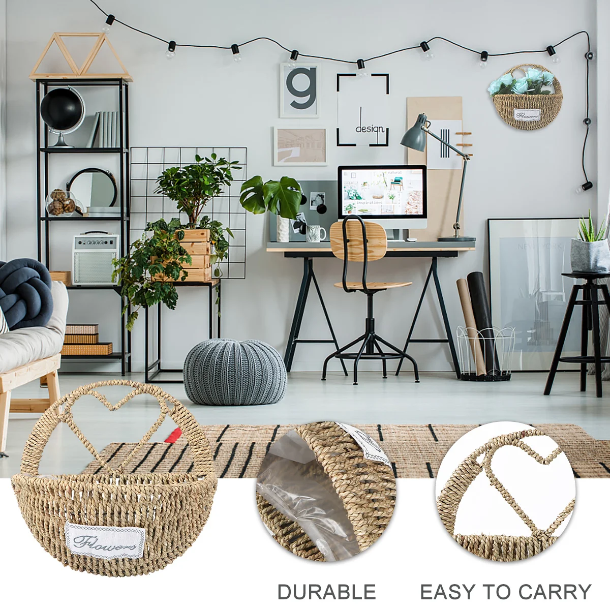 Wall Hanging Flower Basket Woven Fiber Balcony Garden Decoration Straw Handicrafts Plant Pot Green for Wedding
Wall Hanging Flower Basket Woven Fiber Balcony Garden Decoration Straw Handicrafts Plant Pot Green for Wedding