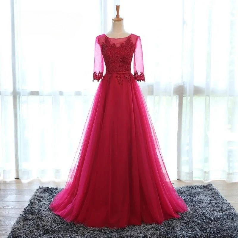 Evening Dress Customized Burgundy Appliques O-neck Half Sleeves A-line Floor-length Plus size Woman Party Formal Gown YS025
Evening Dress Customized Burgundy Appliques O-neck Half Sleeves A-line Floor-length Plus size Woman Party Formal Gown YS025