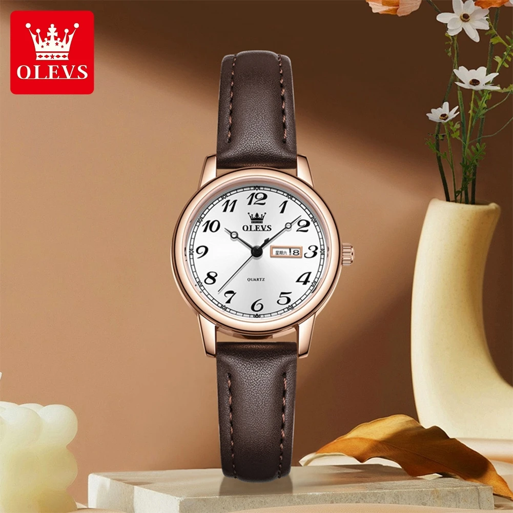 Часы OLEVS для женщин, модный кожаный ремешок, цифровой циферблат, женские часы с датой, элегантные ретро оригинальные кварцевые женские наручные часы 5662 
Часы OLEVS для женщин, модный кожаный ремешок, цифровой циферблат, женские часы с датой, элегантные ретро оригинальные кварцевые женские наручные часы 5662