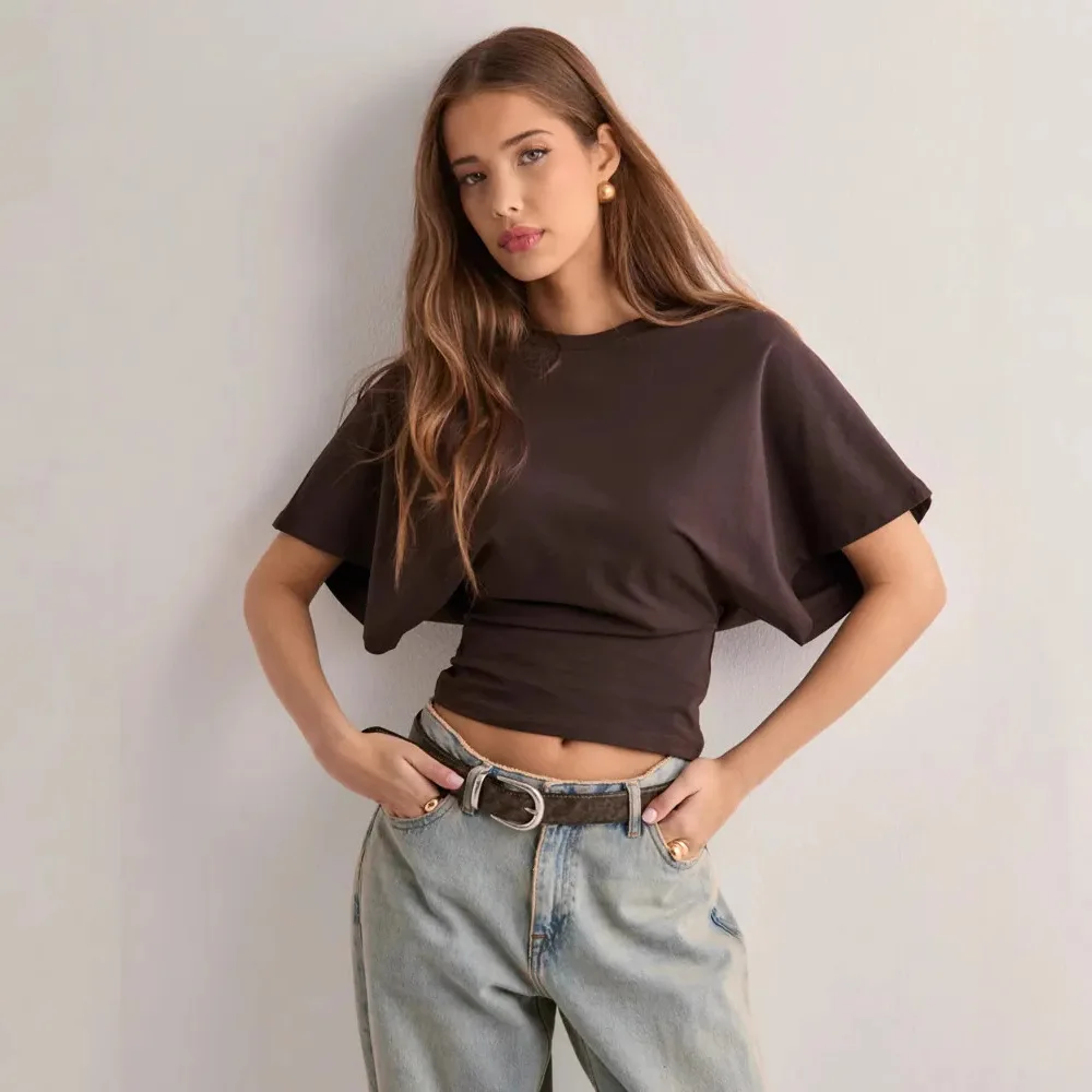 2025 Summer Women's Short-sleeved T-shirt Korean Style Fashion Waist-closing Pink Top White Versatile Basic Tees
2025 Summer Women's Short-sleeved T-shirt Korean Style Fashion Waist-closing Pink Top White Versatile Basic Tees