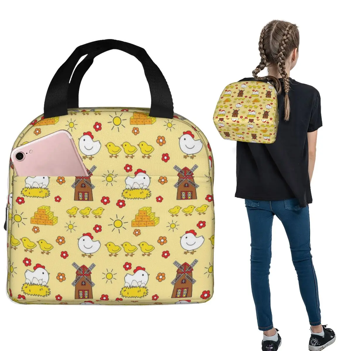 Cartoon Hen And Chick Pattern Insulated Lunch Bag for Women Children Portable Food Boxes Thermal Lunch Box Tote
Cartoon Hen And Chick Pattern Insulated Lunch Bag for Women Children Portable Food Boxes Thermal Lunch Box Tote