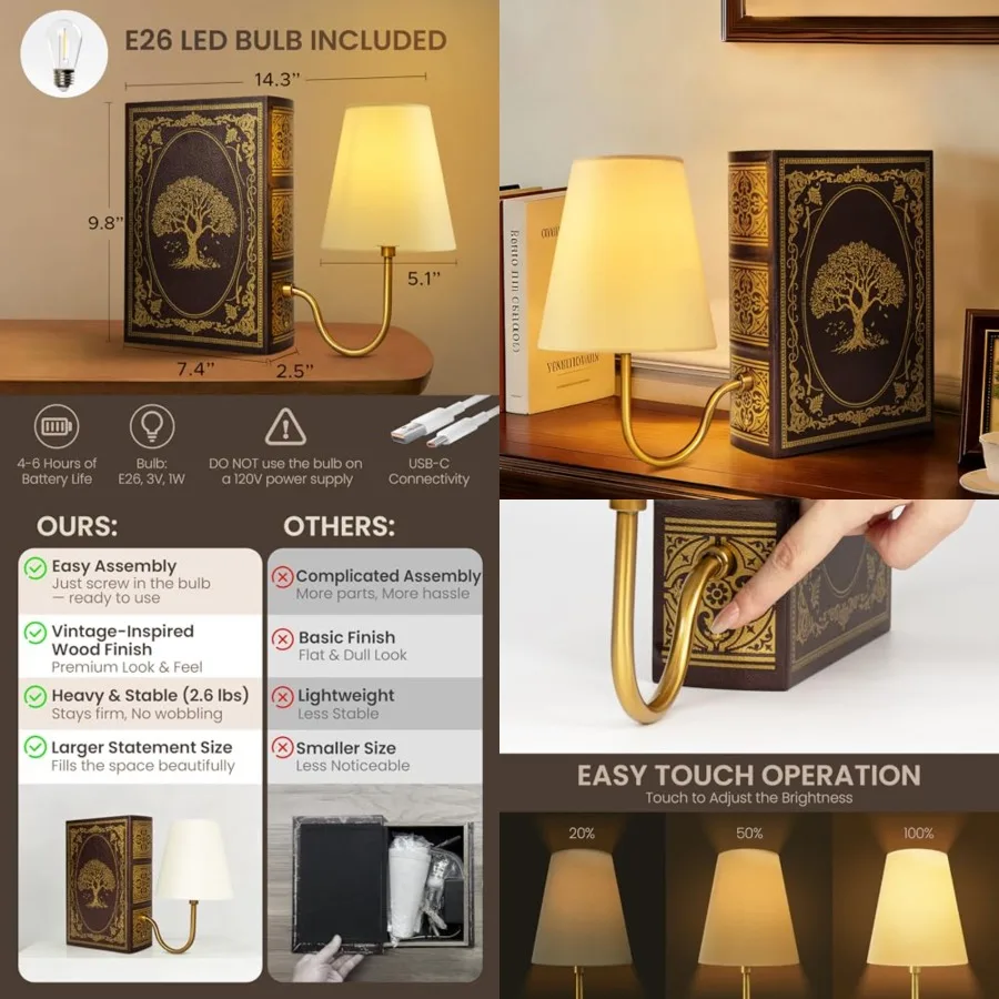 Vintage Bookshelf Lamp with Bulb, Cordless Touch Dimmable Table Lamp with Linen Fabric Shade, Battery Operated, Modern Farmhous
Vintage Bookshelf Lamp with Bulb, Cordless Touch Dimmable Table Lamp with Linen Fabric Shade, Battery Operated, Modern Farmhous