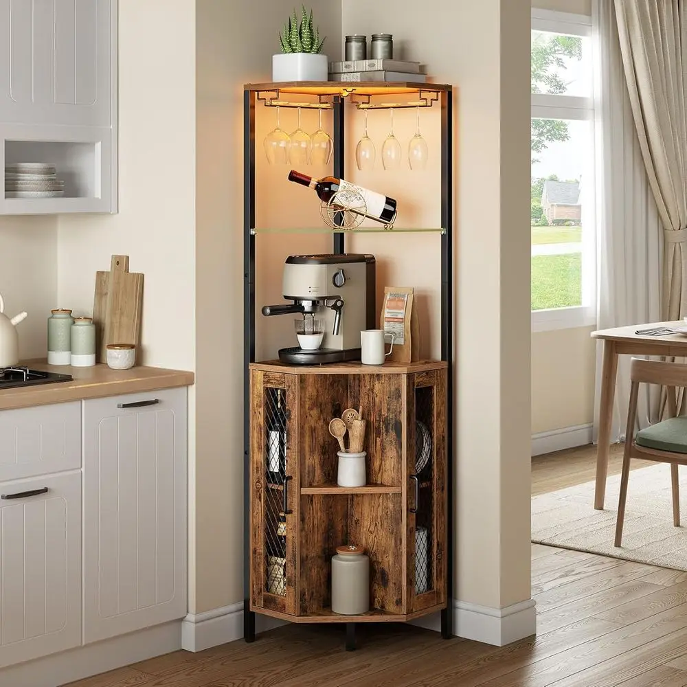 Bar Cabinet with LED Lights, Tall Wine Cabinet with Storage, 5-Tier Industrial Liquor Cabinet with Glass Holders, Adjustable She
Bar Cabinet with LED Lights, Tall Wine Cabinet with Storage, 5-Tier Industrial Liquor Cabinet with Glass Holders, Adjustable She