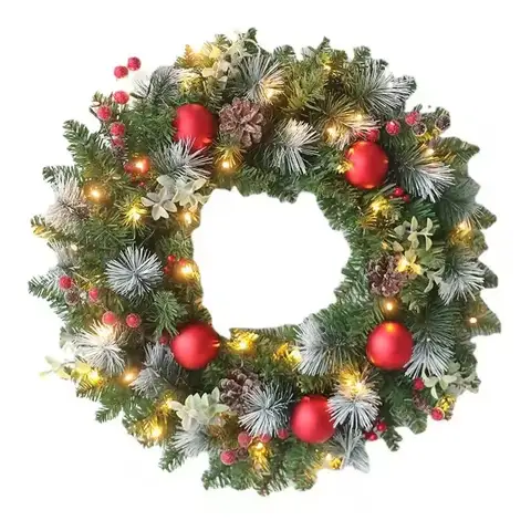 20-60cm Christmas Wreath with LED Fairy Light Door Hanging Garland Pine for Home Decorations Xmas Party Supplies Happy New Year