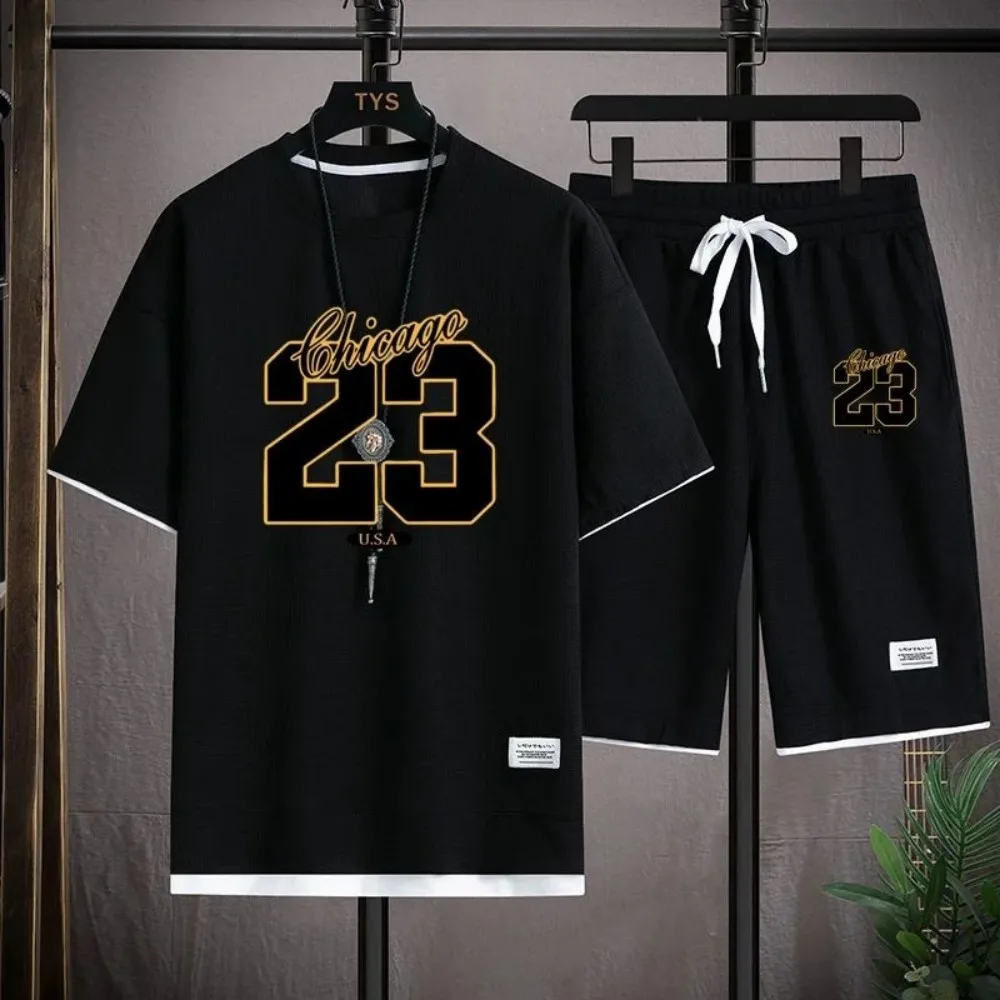 American men's summer training letter print comfortable breathable round neck T-shirt drawstring shorts set outdoor sportswear
American men's summer training letter print comfortable breathable round neck T-shirt drawstring shorts set outdoor sportswear