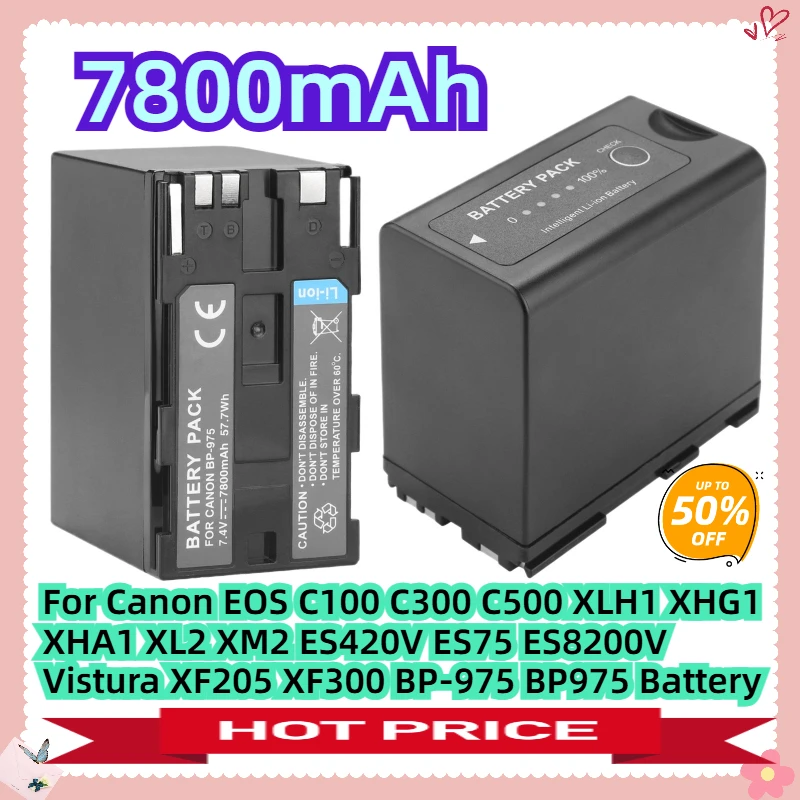 For Canon EOS C100 C300 C500 XLH1 XHG1 XHA1 XL2 XM2 ES420V ES75 ES8200V Vistura XF205 XF300 7800mAh BP-975 BP975 Battery
For Canon EOS C100 C300 C500 XLH1 XHG1 XHA1 XL2 XM2 ES420V ES75 ES8200V Vistura XF205 XF300 7800mAh BP-975 BP975 Battery