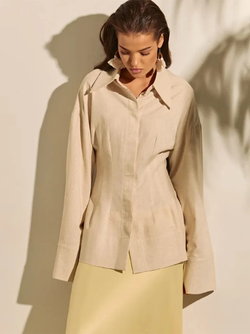 Parc Fee Fashion Slim Khaki Linen Women's Blouse Autumn Lapel Long Sleeve Lady Shirt Elegant Classic Solid Top Female Clothing
Parc Fee Fashion Slim Khaki Linen Women's Blouse Autumn Lapel Long Sleeve Lady Shirt Elegant Classic Solid Top Female Clothing