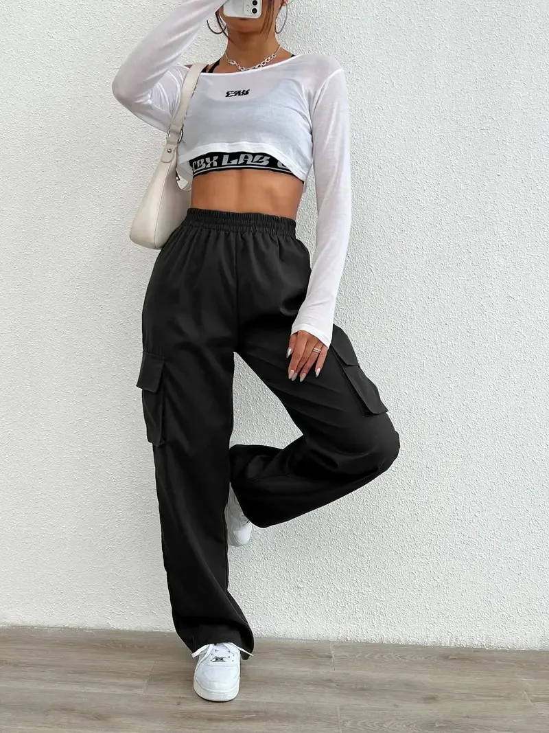 Stylish Wide Leg Cargo Pants Comfortable Flap Pockets Elastic Waistband Loose Fit Breathable Fabric Women's Casual Clothing
Stylish Wide Leg Cargo Pants Comfortable Flap Pockets Elastic Waistband Loose Fit Breathable Fabric Women's Casual Clothing