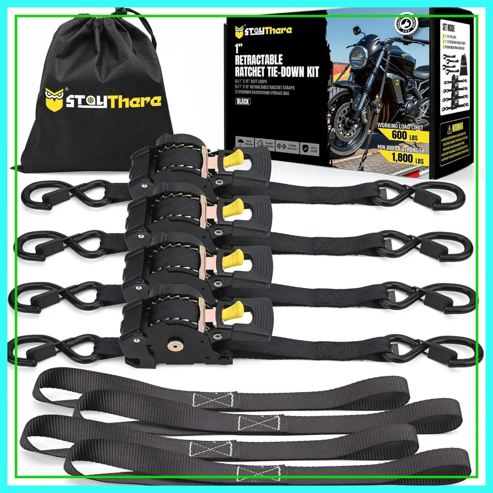 1" x 10' Heavy Duty Retractable Ratchet Straps (4-Pack) - 1800lb Break Strength for Truck, Cargo Trailer, Motorcycle
1" x 10' Heavy Duty Retractable Ratchet Straps (4-Pack) - 1800lb Break Strength for Truck, Cargo Trailer, Motorcycle