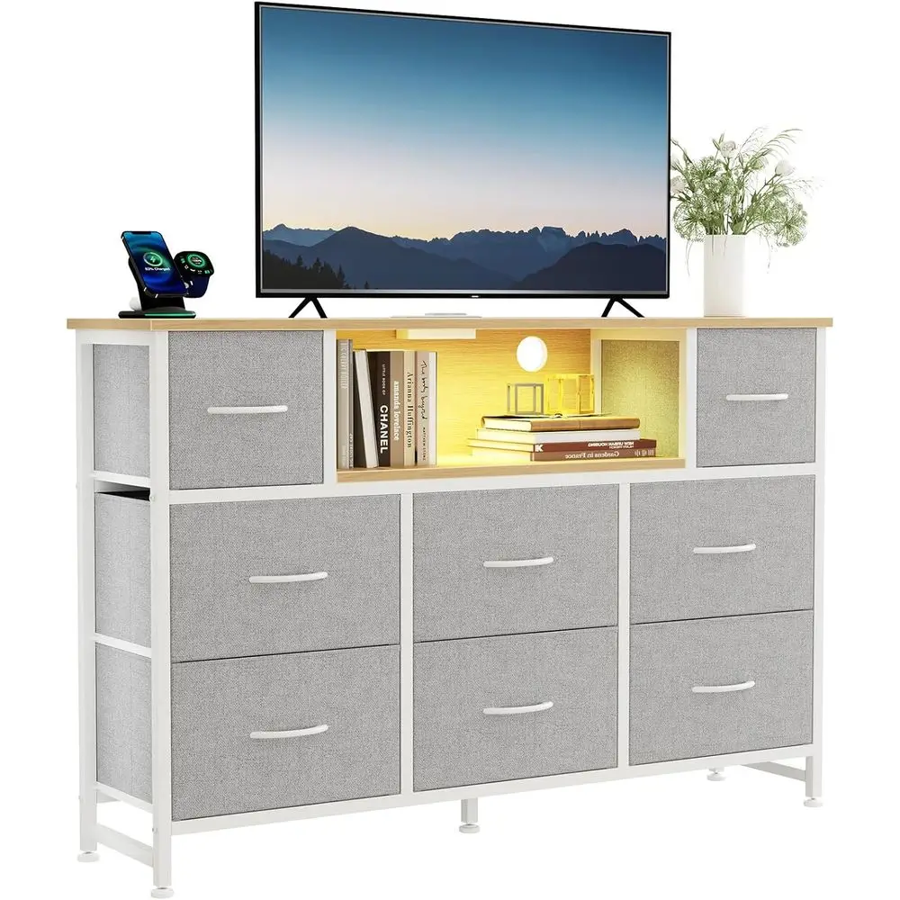 TV Stand Drer with 8 abric Ders and Open Shelves, LED Entertainment Center with Charging Station, Wood Top Media ole or 45-55 in
TV Stand Drer with 8 abric Ders and Open Shelves, LED Entertainment Center with Charging Station, Wood Top Media ole or 45-55 in