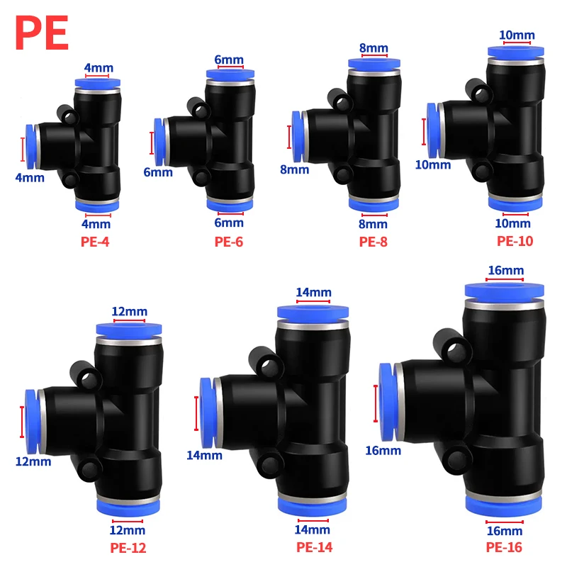 Gas pipe quick connector, straight tee, variable diameter, high-pressure quick connector, quick plug, pneumatic external PE6mm
Gas pipe quick connector, straight tee, variable diameter, high-pressure quick connector, quick plug, pneumatic external PE6mm