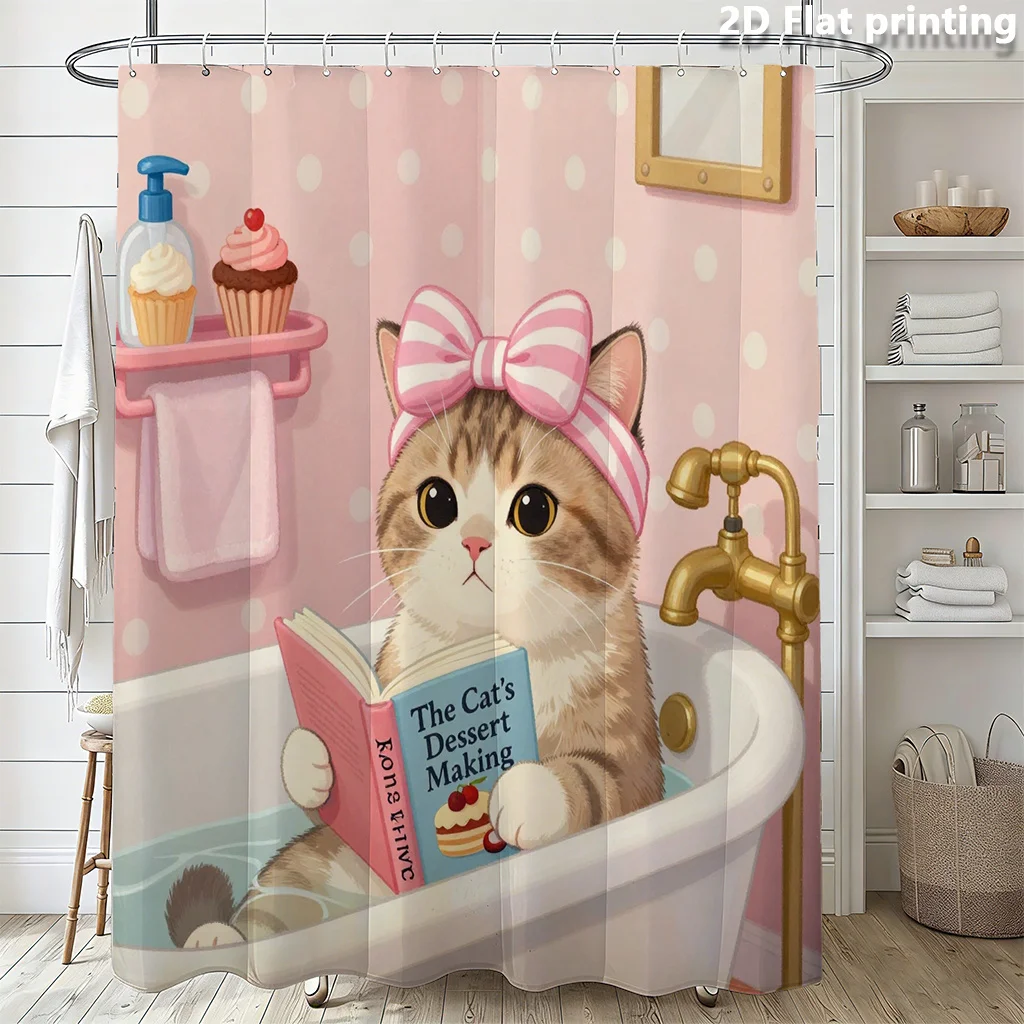 Cute Cat Reading in Bathtub Shower Curtain Waterproof Moisture Proof Privacy Protection Print Pink Polka Dot Design ElevateSpace
Cute Cat Reading in Bathtub Shower Curtain Waterproof Moisture Proof Privacy Protection Print Pink Polka Dot Design ElevateSpace