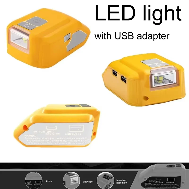 Портативный преобразователь питания USB-адаптер со светодиодной рабочей подсветкой 140 лм для литий-ионной батареи Dewalt 18 В 20 В с USB Type-C DC 12 В
Портативный преобразователь питания USB-адаптер со светодиодной рабочей подсветкой 140 лм для литий-ионной батареи Dewalt 18 В 20 В с USB Type-C DC 12 В