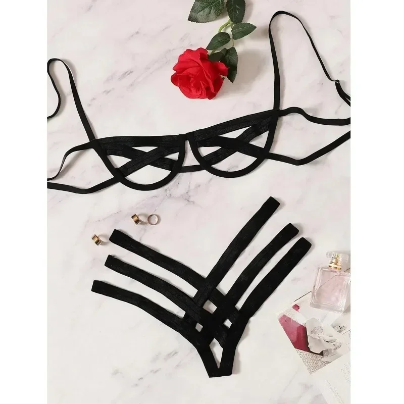 Bondage Harness Lingerie Set Womens Elastic Hollow Out Bra Sets Black Cupless Cage Bra Thong Sexy Intimates Exotic Underwear
Bondage Harness Lingerie Set Womens Elastic Hollow Out Bra Sets Black Cupless Cage Bra Thong Sexy Intimates Exotic Underwear