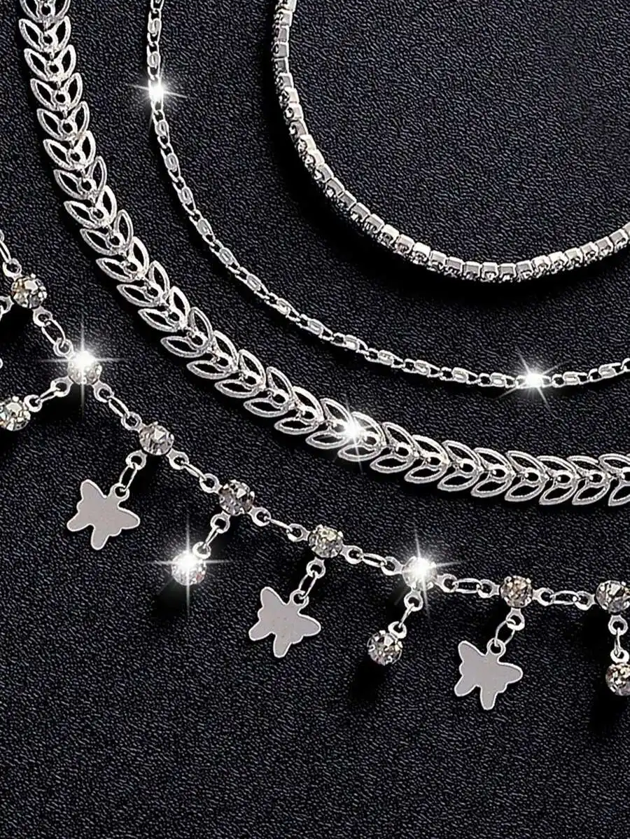 4pcs Layered Butterfly Charm Anklet Set With Cubic Zirconia For Women
4pcs Layered Butterfly Charm Anklet Set With Cubic Zirconia For Women
