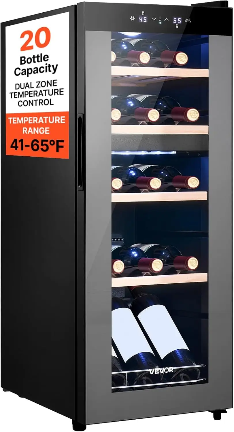20 Bottle Wine Fridge, Freestanding Wine Cooler Refrigerator, Dual Zone Cooler, 41℉ to 65℉ Adjustable Temp Mini Cellar, Glass Do
20 Bottle Wine Fridge, Freestanding Wine Cooler Refrigerator, Dual Zone Cooler, 41℉ to 65℉ Adjustable Temp Mini Cellar, Glass Do