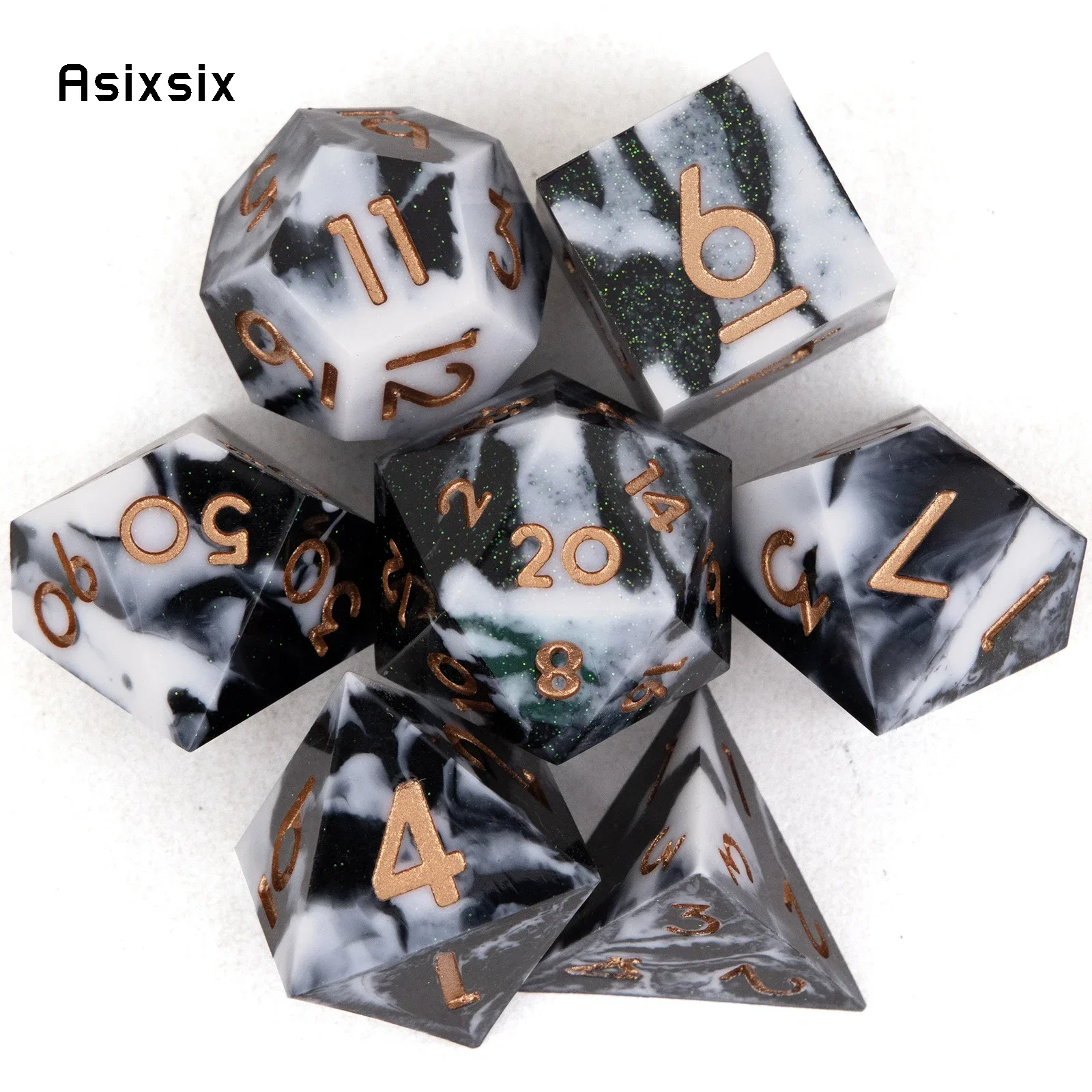 7 Pcs Black White Golden Number Sharp Edge Resin Dice Polyhedral Dice Suitable For Role-Playing RPG Gift
7 Pcs Black White Golden Number Sharp Edge Resin Dice Polyhedral Dice Suitable For Role-Playing RPG Gift