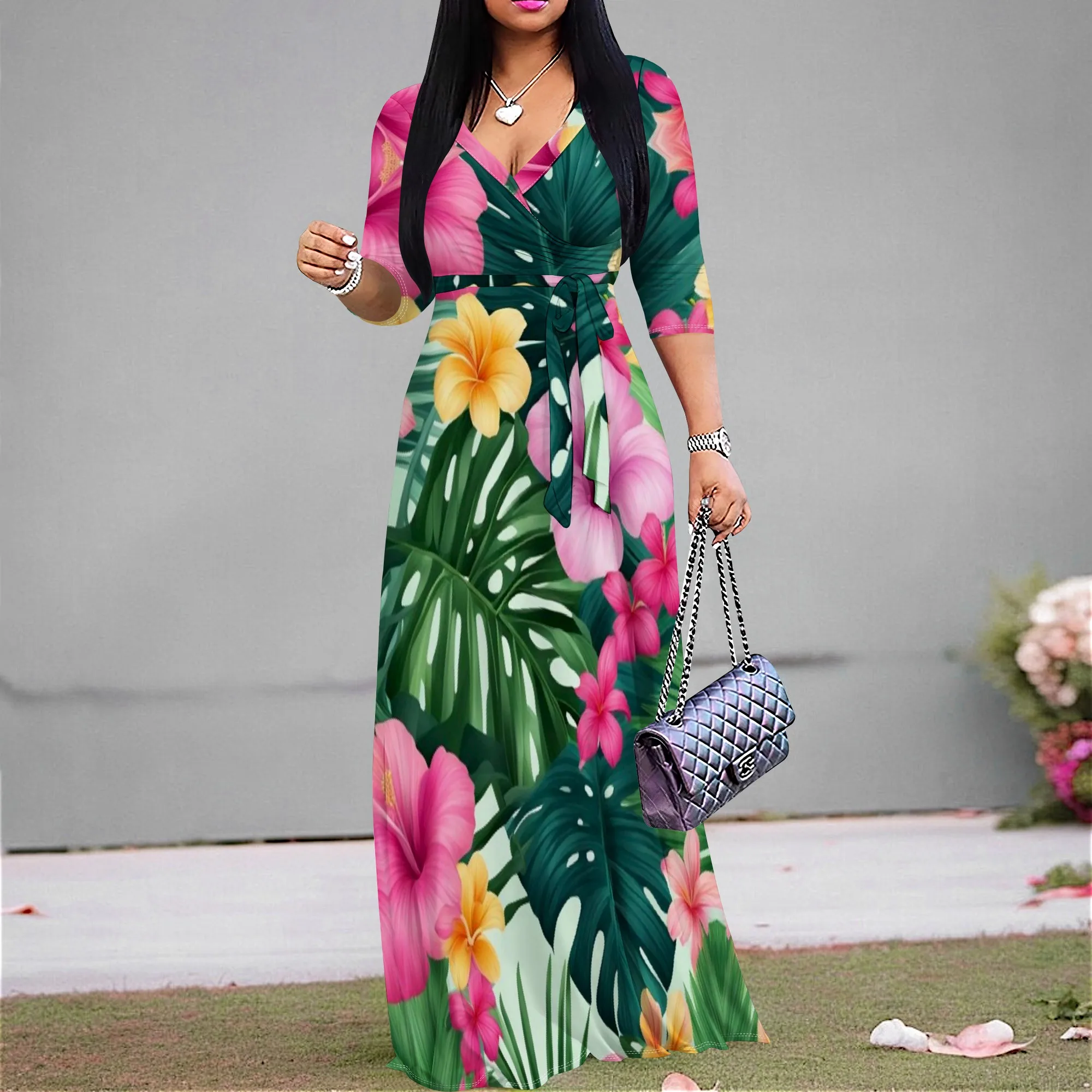 Tropical Leaf & Floral Print Maxi Dress S‑3XL V‑Neck Wrap Style with Tie Waist for Beach Vacation, Summer Party or Resort Look
Tropical Leaf & Floral Print Maxi Dress S‑3XL V‑Neck Wrap Style with Tie Waist for Beach Vacation, Summer Party or Resort Look