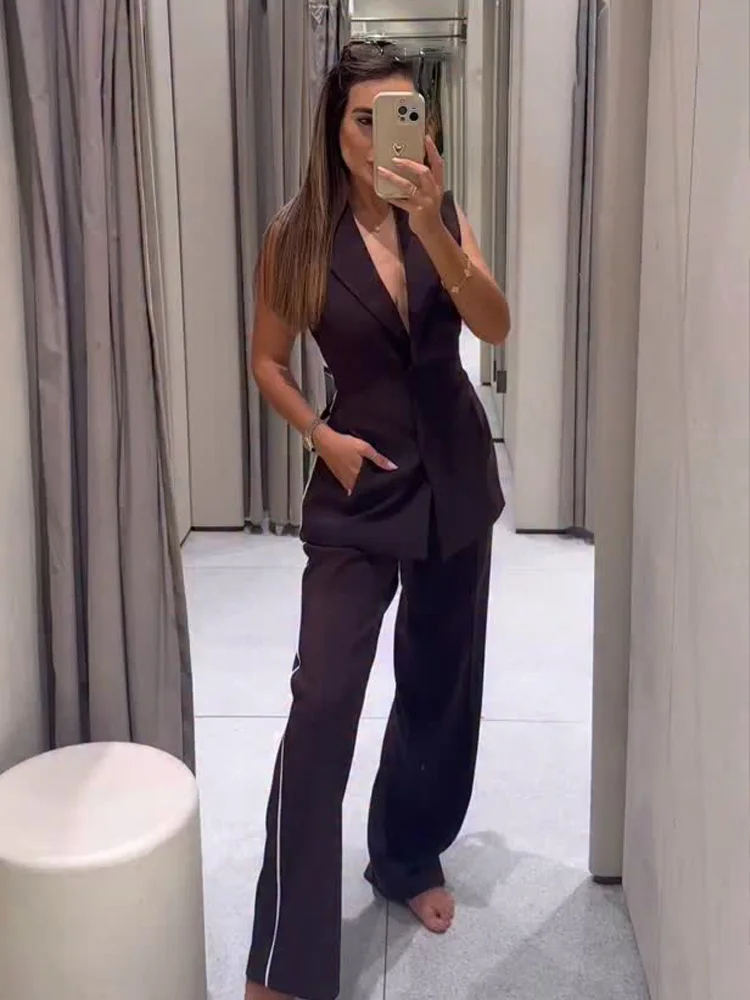 HH Women Side Stripe Decoration 2-Piece Set Single-breasted With Belt Solid Sleeveless Vest+Pocket Summer Straight Leg Pants
HH Women Side Stripe Decoration 2-Piece Set Single-breasted With Belt Solid Sleeveless Vest+Pocket Summer Straight Leg Pants