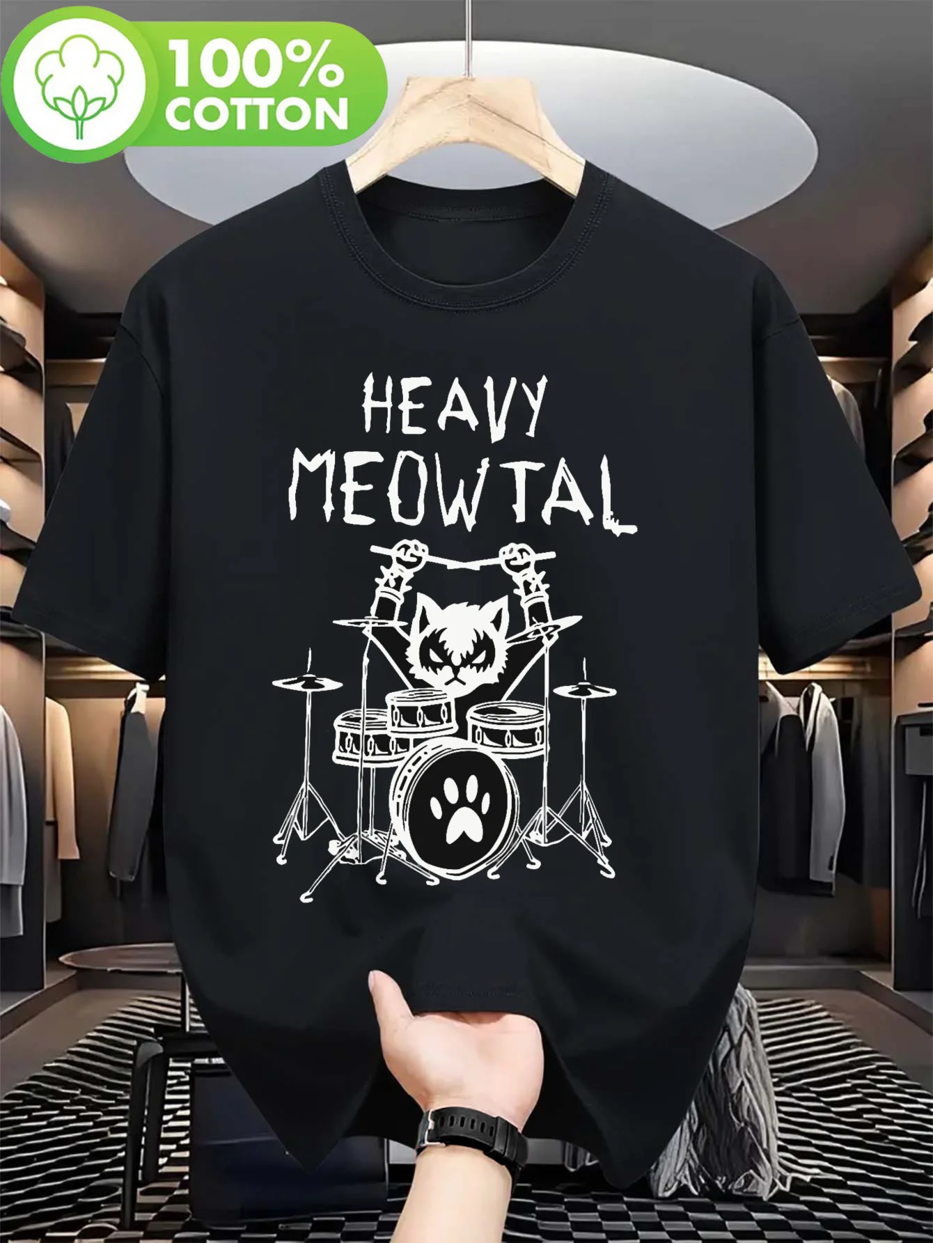 Мужская футболка с рисунком Heavy Meowtal Rock Music — мягкая эластичная футболка с круглым вырезом из 100% хлопка с рисунком барабанного кота для Sum
Мужская футболка с рисунком Heavy Meowtal Rock Music — мягкая эластичная футболка с круглым вырезом из 100% хлопка с рисунком барабанного кота для Sum