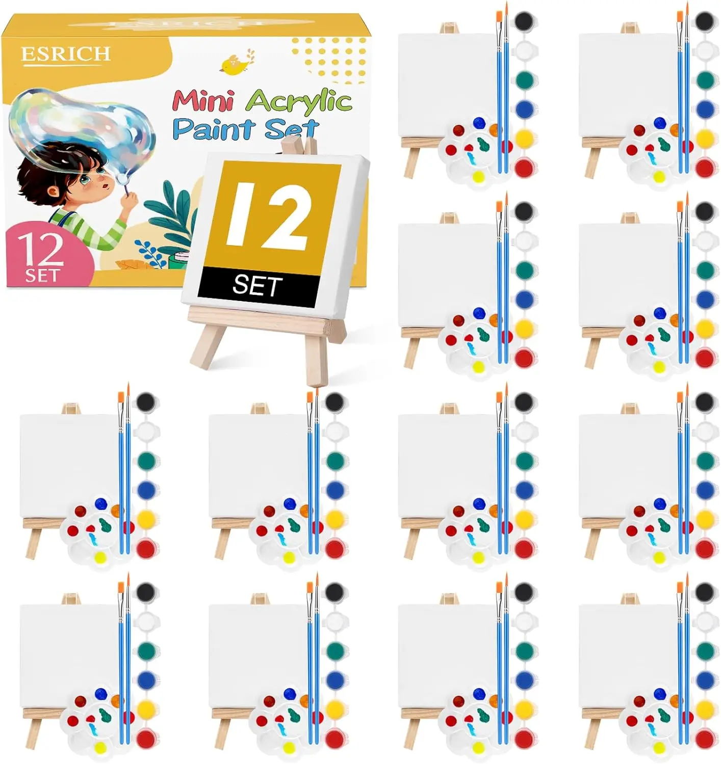12 Set Mini Acrylic Paint Kit with Stretched Canvas and Easel, Painting Supplies for Kids Artists Beginners Gift
12 Set Mini Acrylic Paint Kit with Stretched Canvas and Easel, Painting Supplies for Kids Artists Beginners Gift