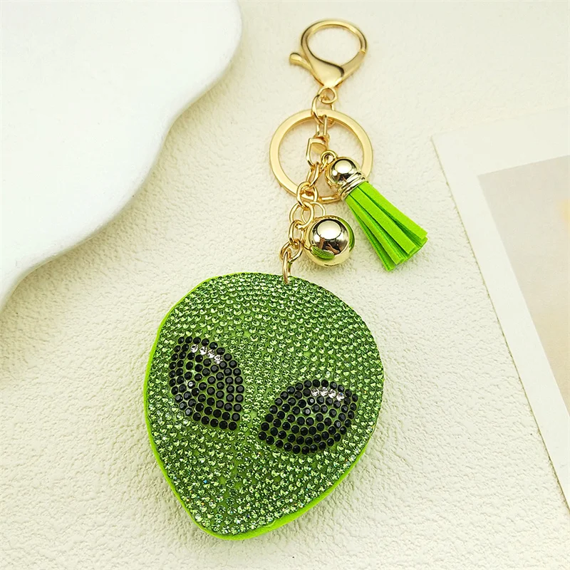 Alien Head Crystal Keychain for Women Men Green Tassel Gold Color Keyring Holder Car Bag Accessories Decorations Jewelry 8731
Alien Head Crystal Keychain for Women Men Green Tassel Gold Color Keyring Holder Car Bag Accessories Decorations Jewelry 8731