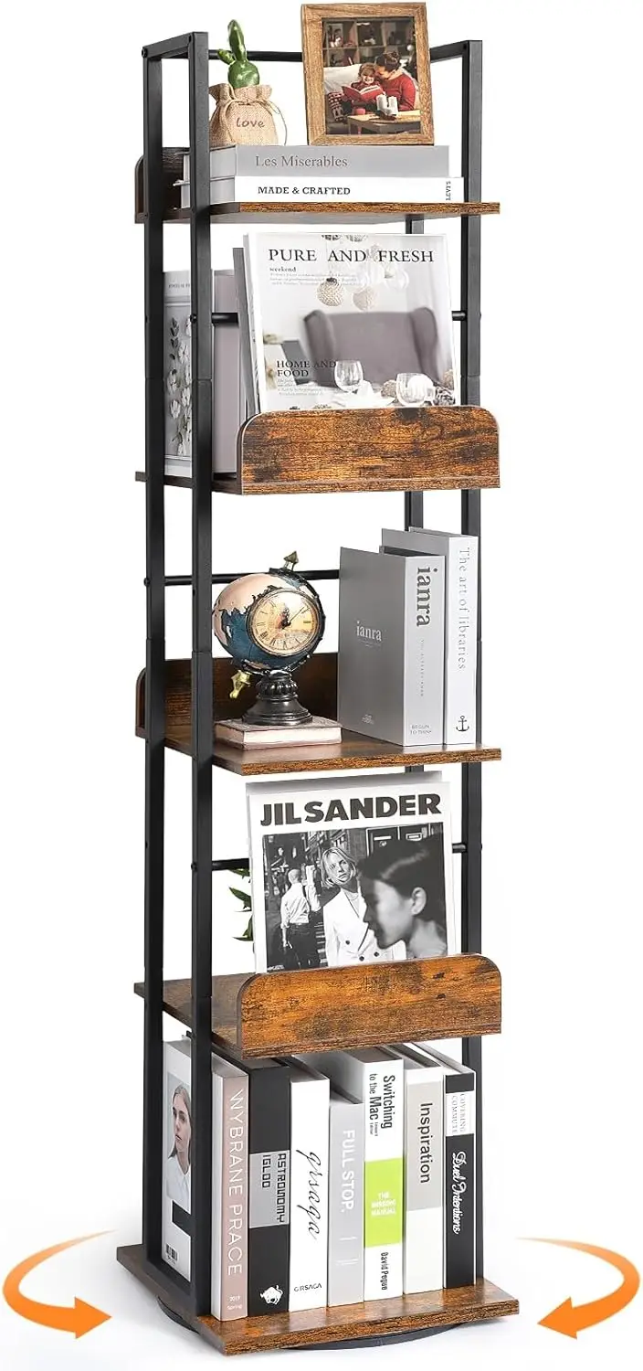 360 Rotating Bookshelf Tower, 5-Tier Narrow Bookcase, Tall Industrial Organizer for Living Room Corner, Black
360 Rotating Bookshelf Tower, 5-Tier Narrow Bookcase, Tall Industrial Organizer for Living Room Corner, Black