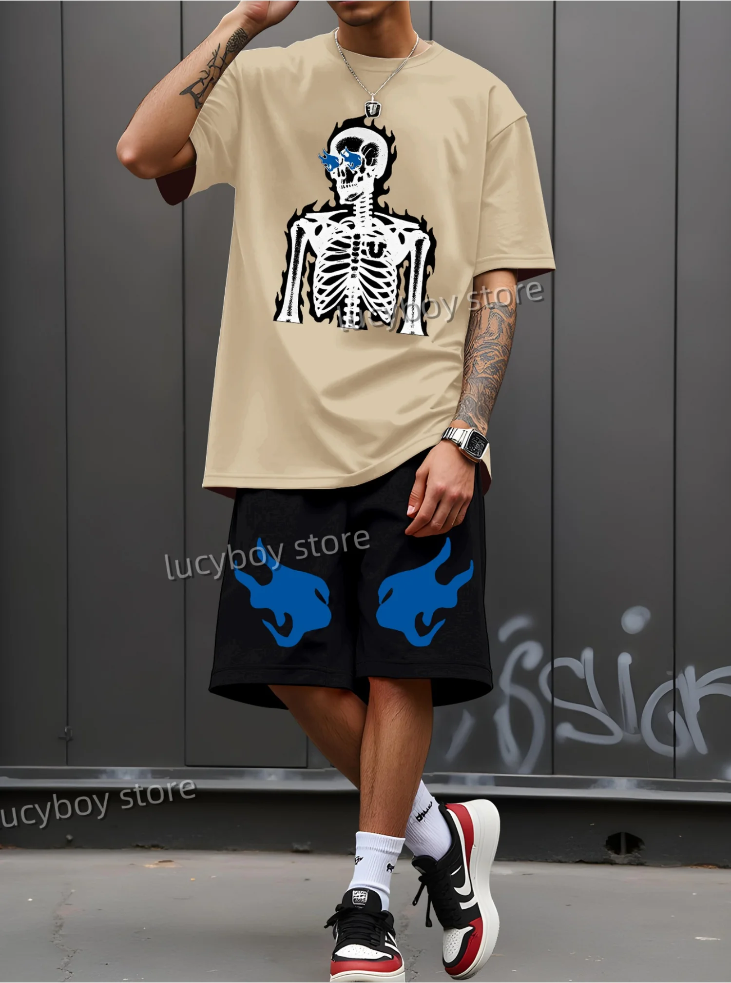 2025 men Skeleton print Sport T-shirt+shorts Suit Set Men Male Luxury Tracksuit Outfit Summer tracksuit 2 Piece Set men Clothes
2025 men Skeleton print Sport T-shirt+shorts Suit Set Men Male Luxury Tracksuit Outfit Summer tracksuit 2 Piece Set men Clothes