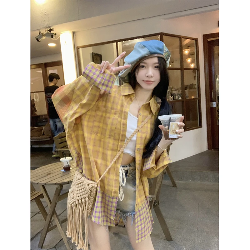 Design Sense Dopamine Patchwork Plaid Shirt Women Sunscreen Loose Casual Long-sleeved Versatile Blouse Female
Design Sense Dopamine Patchwork Plaid Shirt Women Sunscreen Loose Casual Long-sleeved Versatile Blouse Female